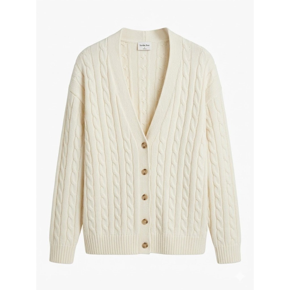 Aritzia Sunday Best Cooper Cardigan White S Cable Knit Merino Wool Sweater
